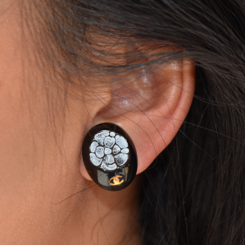 Vintage Black Chanel CC Clip-On Earrings