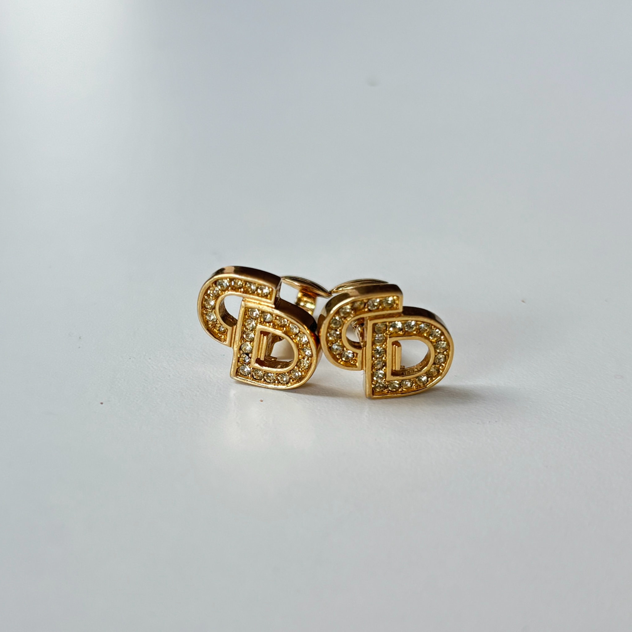 Vintage Gold Christian Dior Rhinestone Clip Earrings