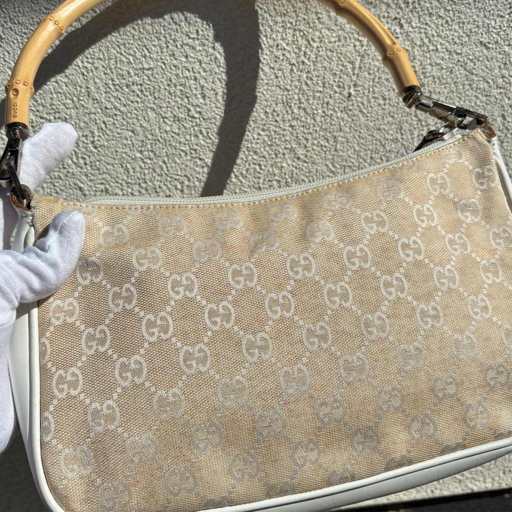 Vintage Beige Gucci Bamboo Shoulder Bag