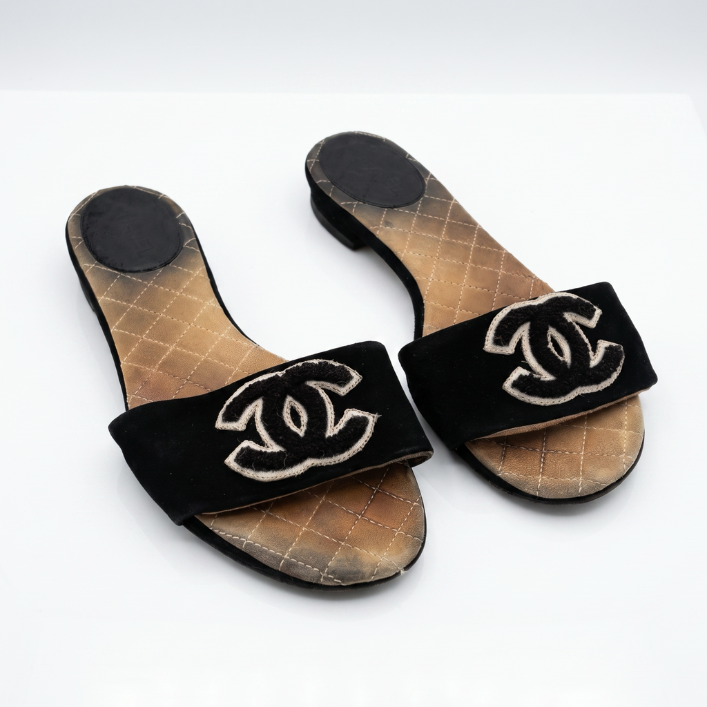 Vintage Black Chanel CC Sandals