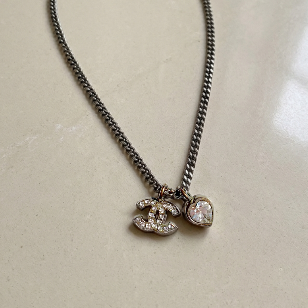 Vintage Silver Chanel CC Heart Necklace