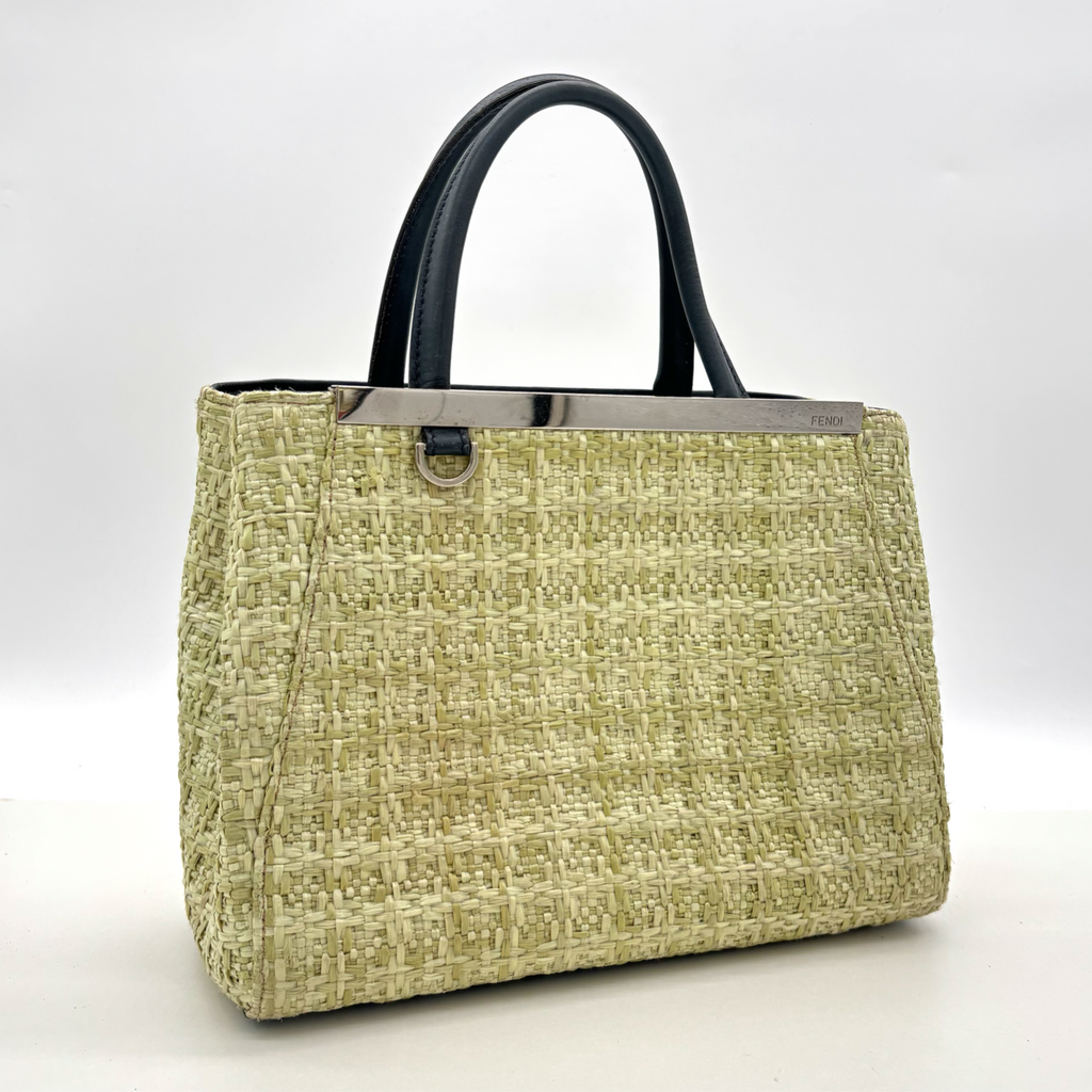Vintage Green Fendi Petite 2Jours Straw Handbag