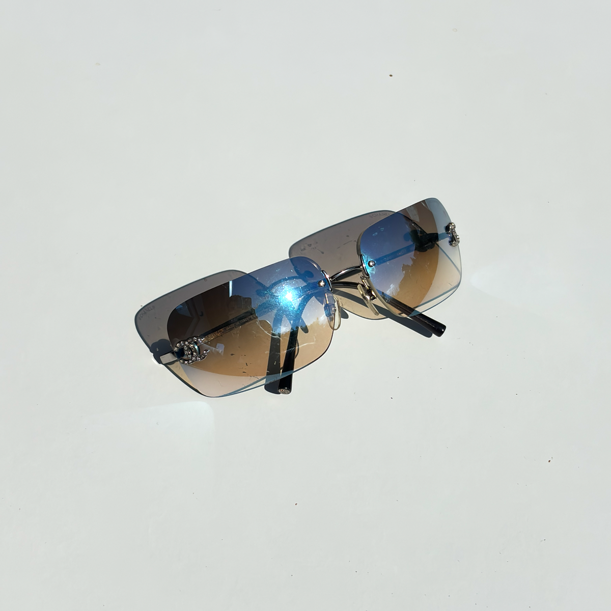 Vintage Blue Chanel Rhinestone Sunglasses