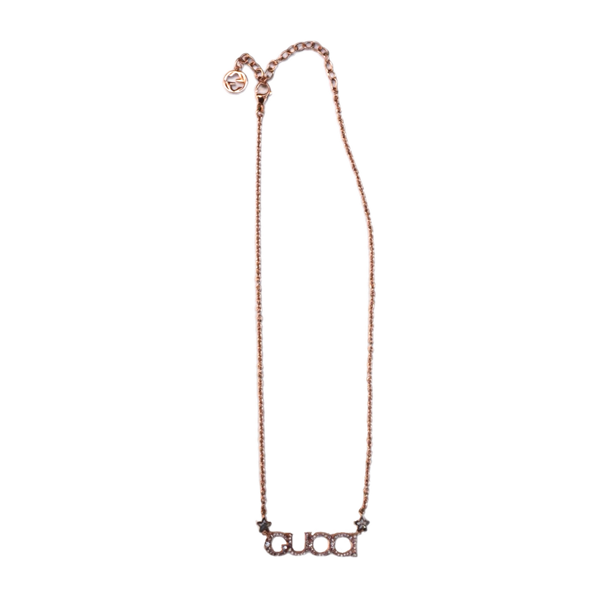 Rose Gold Gucci Crystal Script Necklace