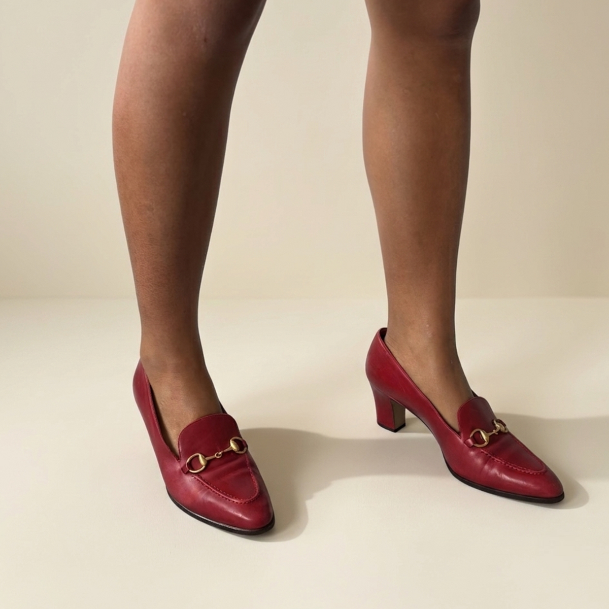 Vintage Red Gucci Heeled Horsebit Loafers