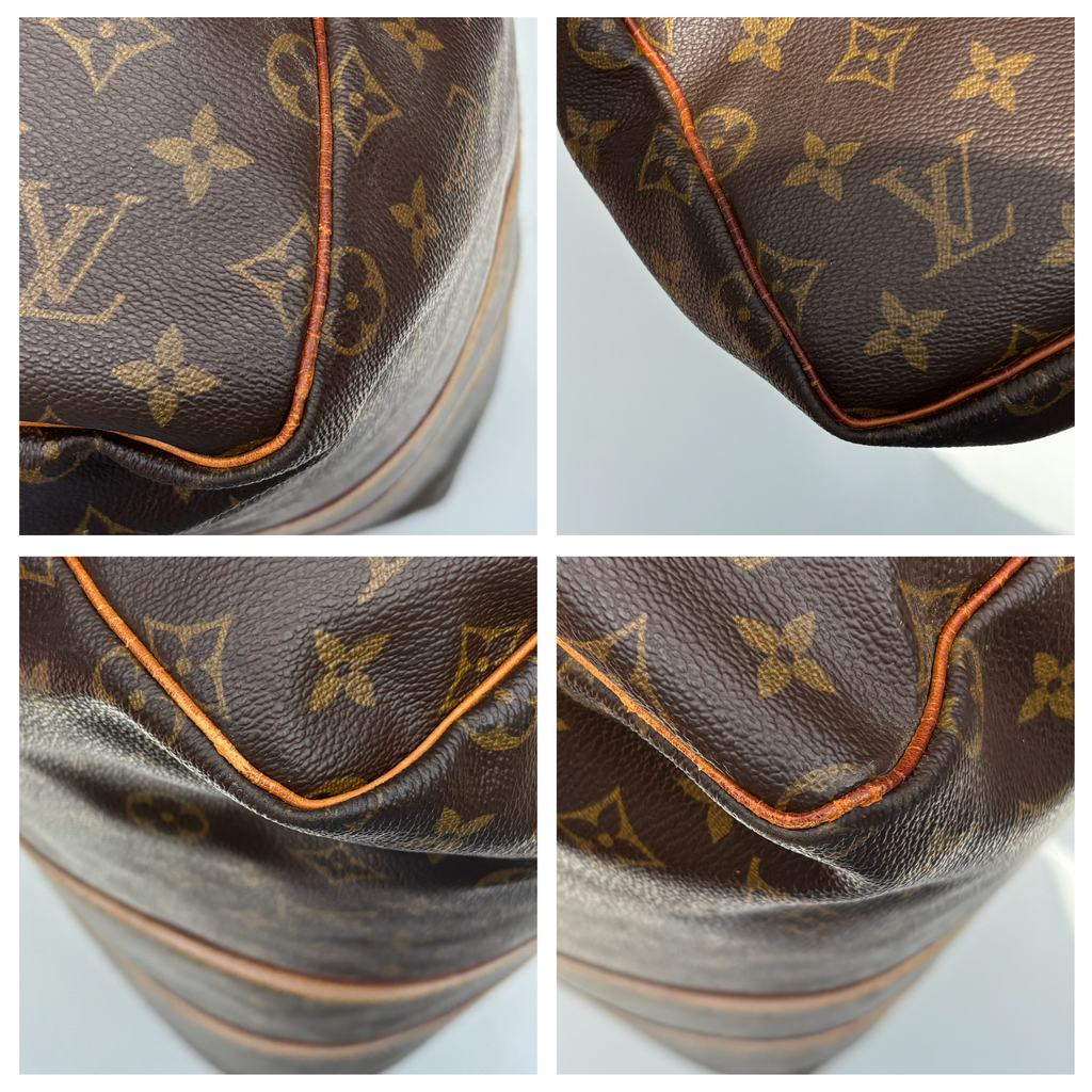 Piping wear on vintage Louis Vuitton Bandoulière 55 holdall
