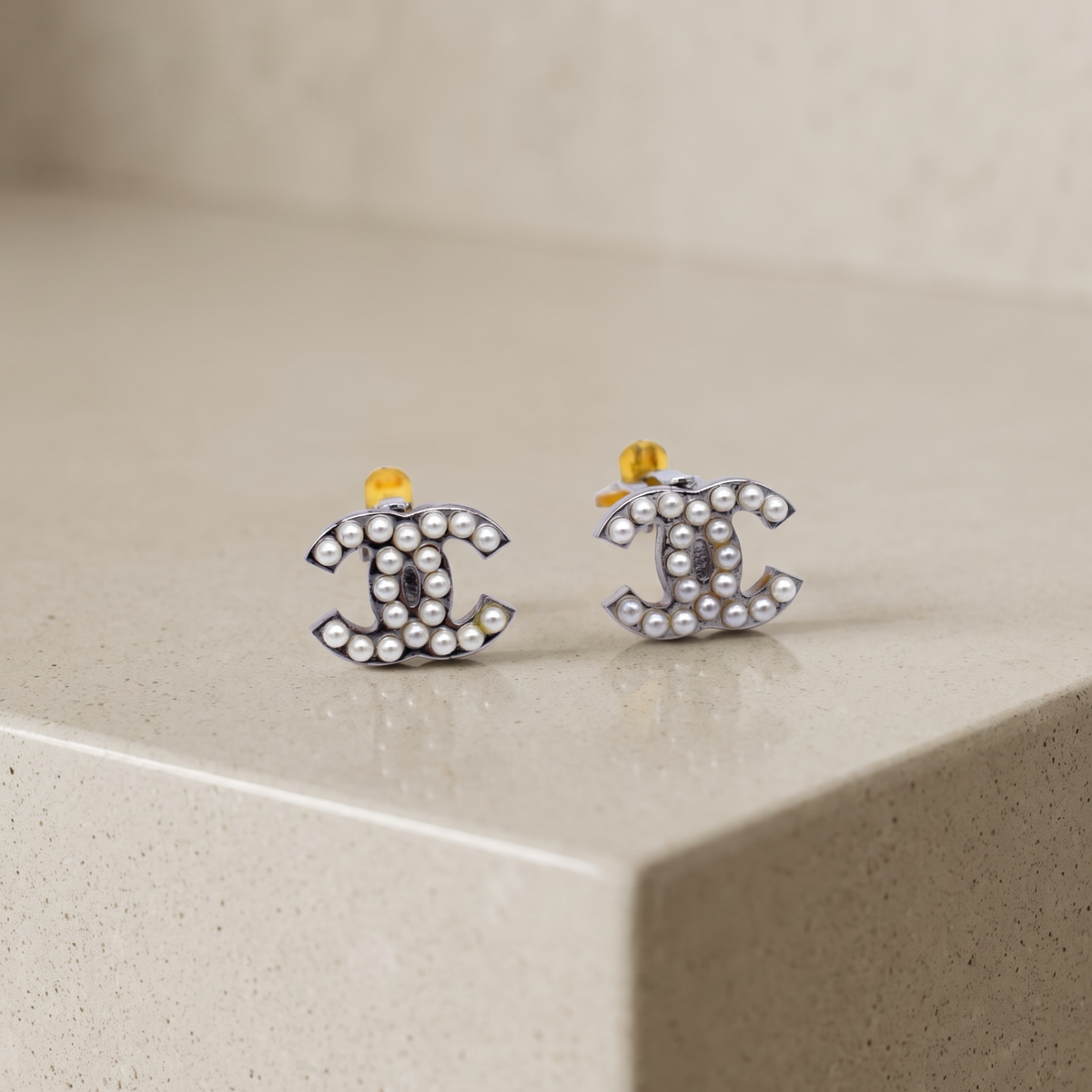 Vintage Chanel CC Pearl Clip Earrings
