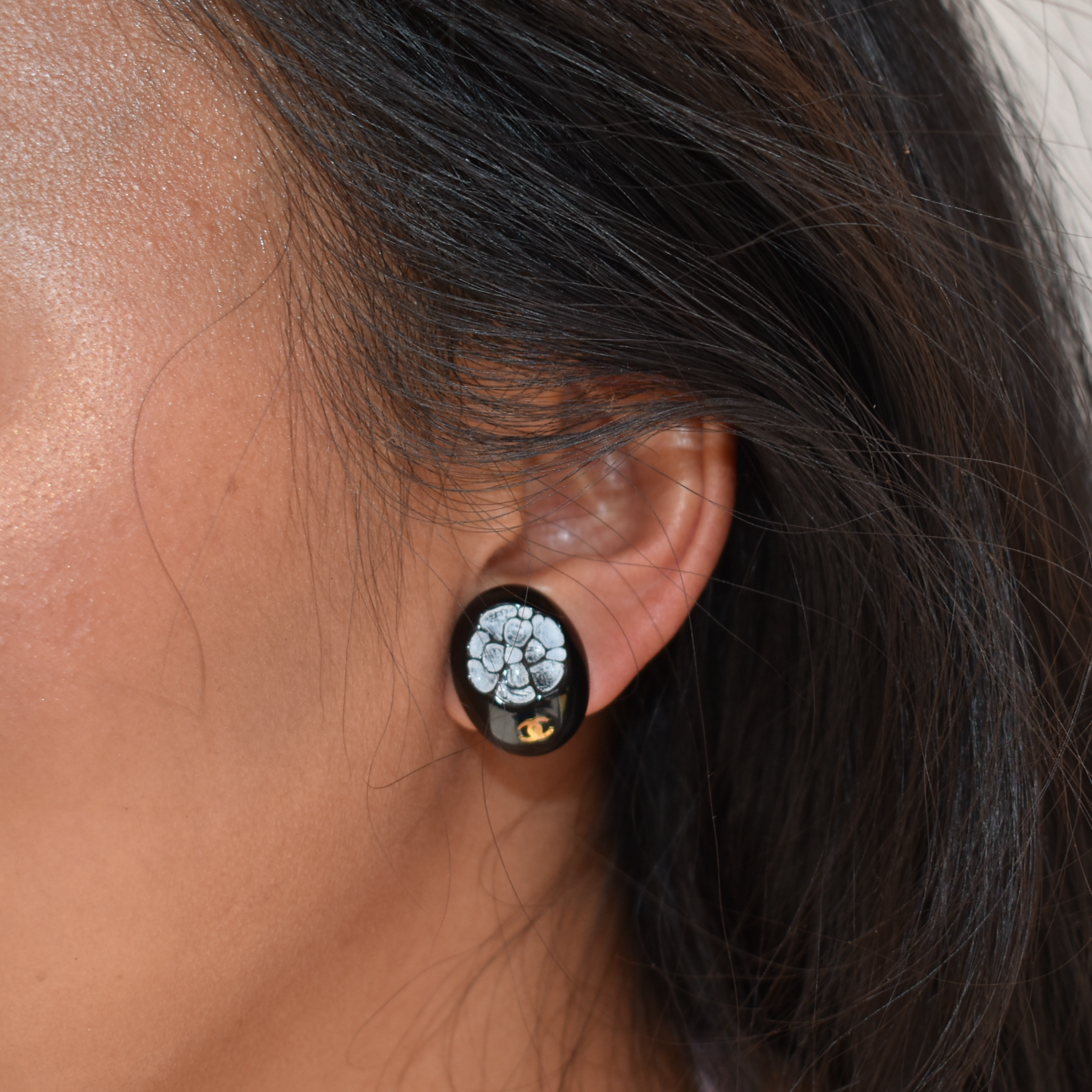 Vintage Black Chanel CC Clip-On Earrings