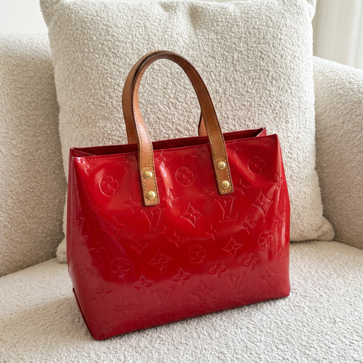 Vintage Red Louis Vuitton Vernis Reade PM Tote Bag