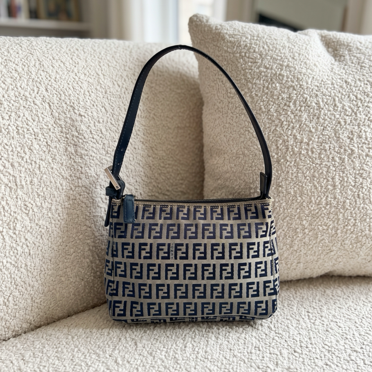 Vintage Grey Fendi Monogram Shoulder Bag