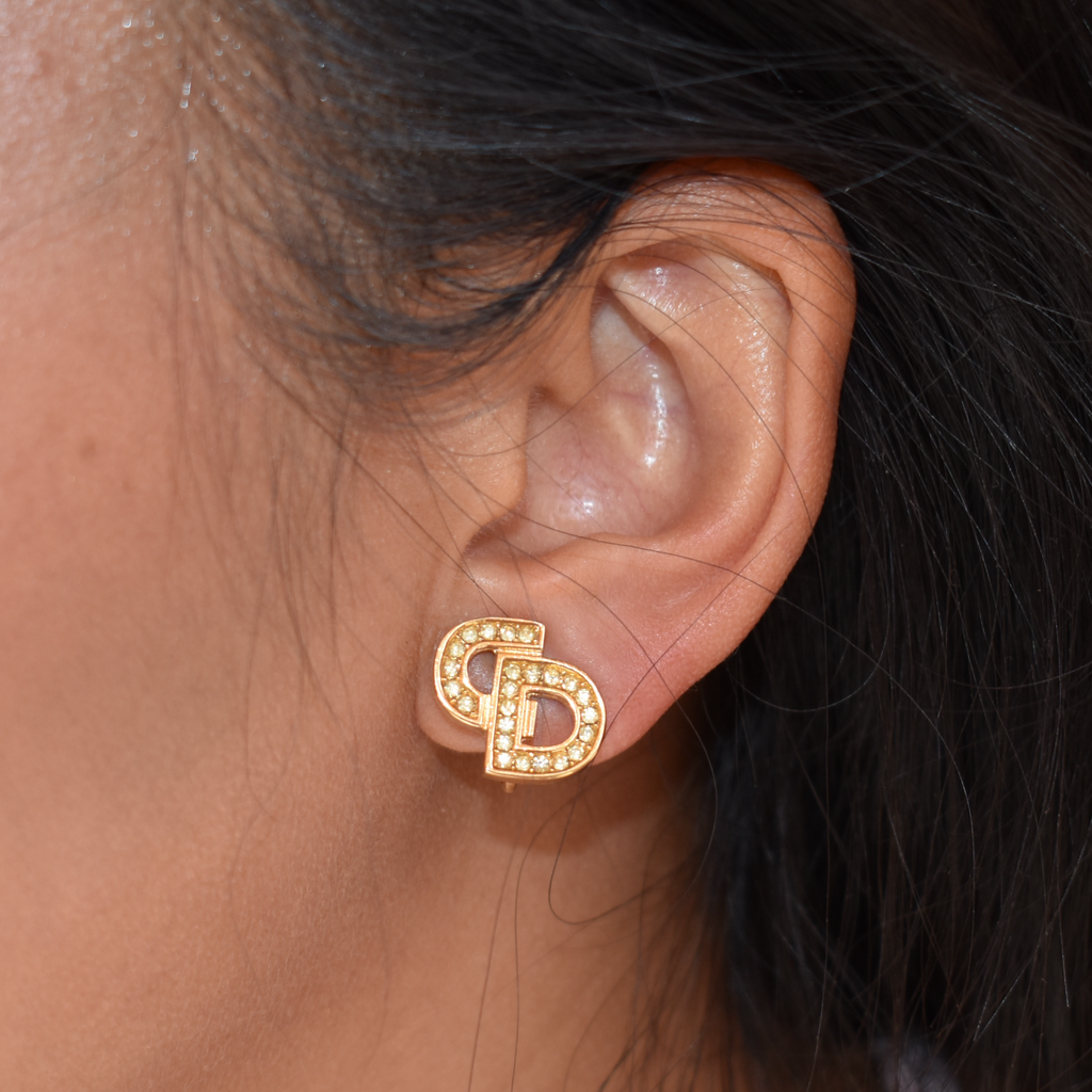 Vintage Gold Christian Dior Rhinestone Clip Earrings