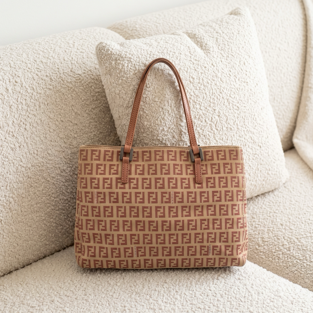 Vintage Beige and Pink Fendi Tote Bag