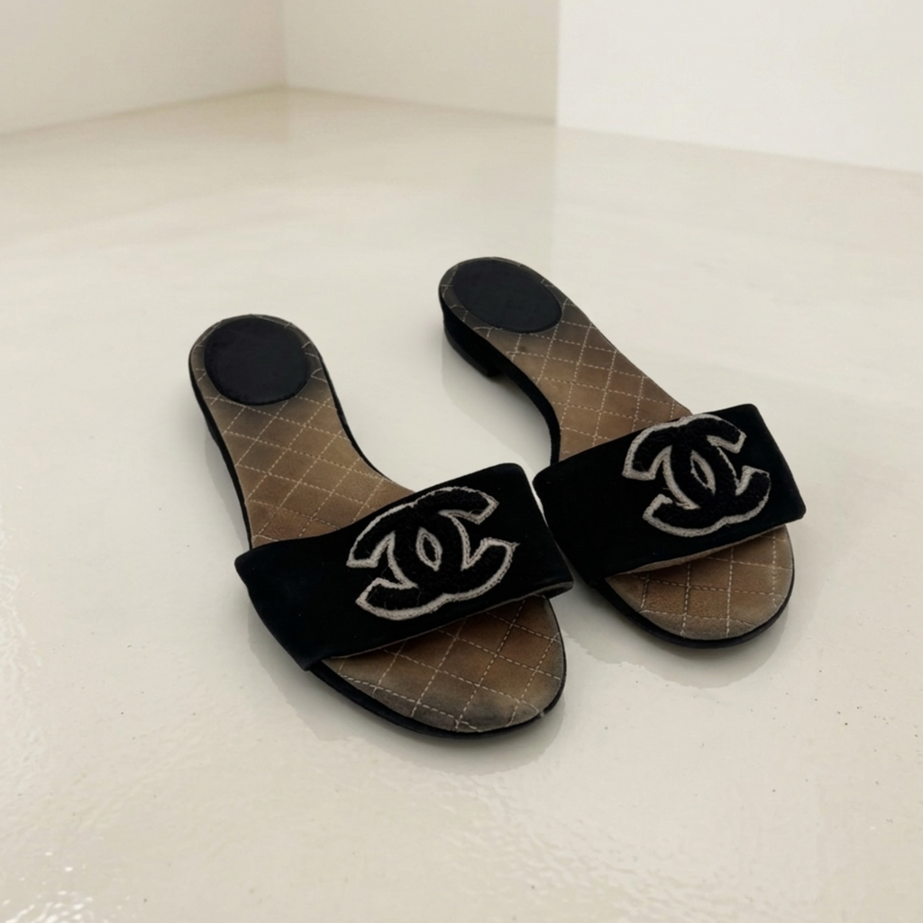 Vintage Black Chanel CC Sandals