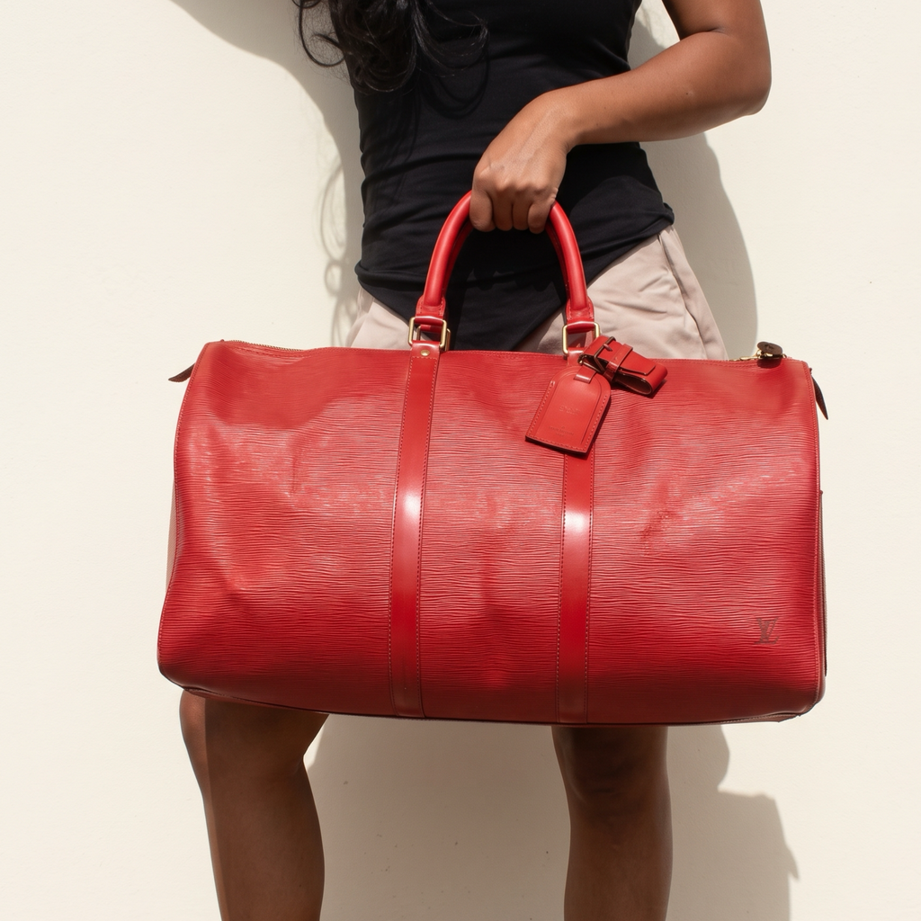 Vintage Red Louis Vuitton Epi Keepall 50