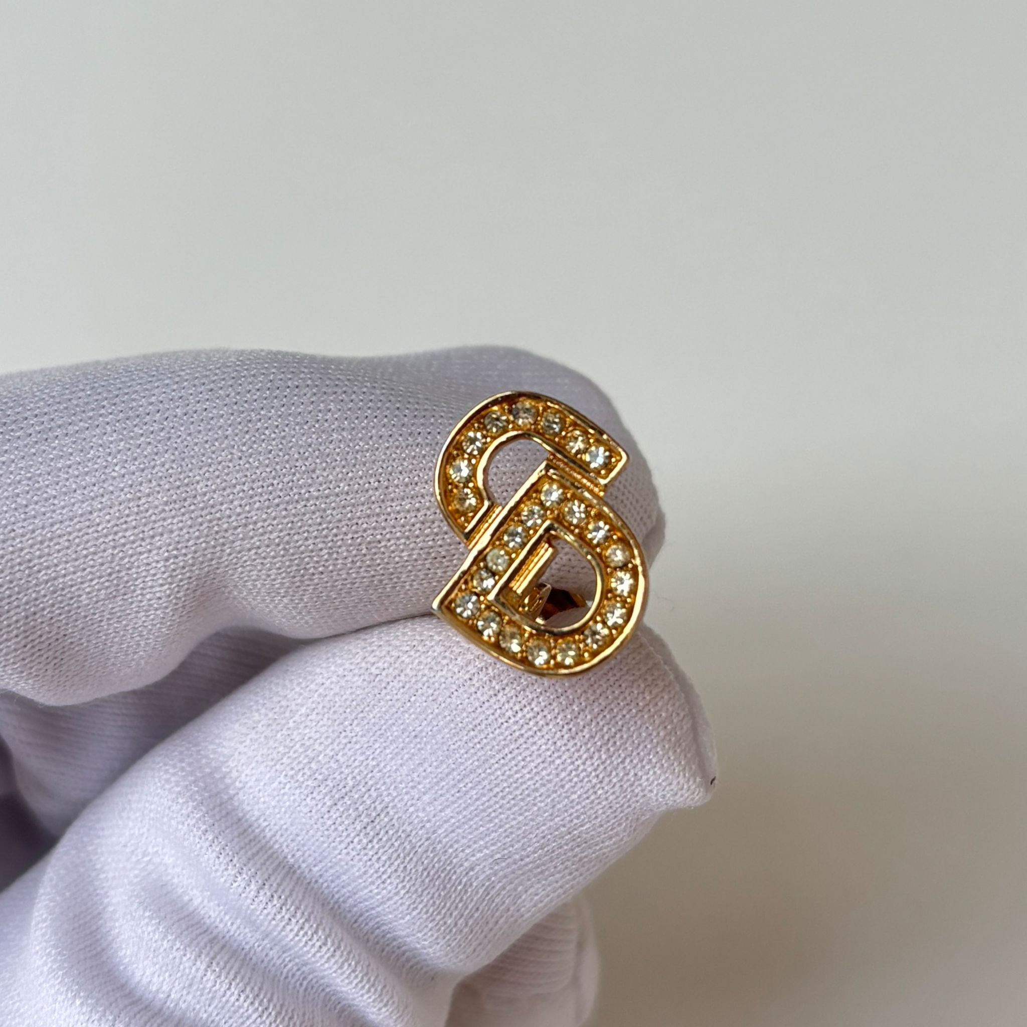 Vintage Gold Christian Dior Rhinestone Clip Earrings