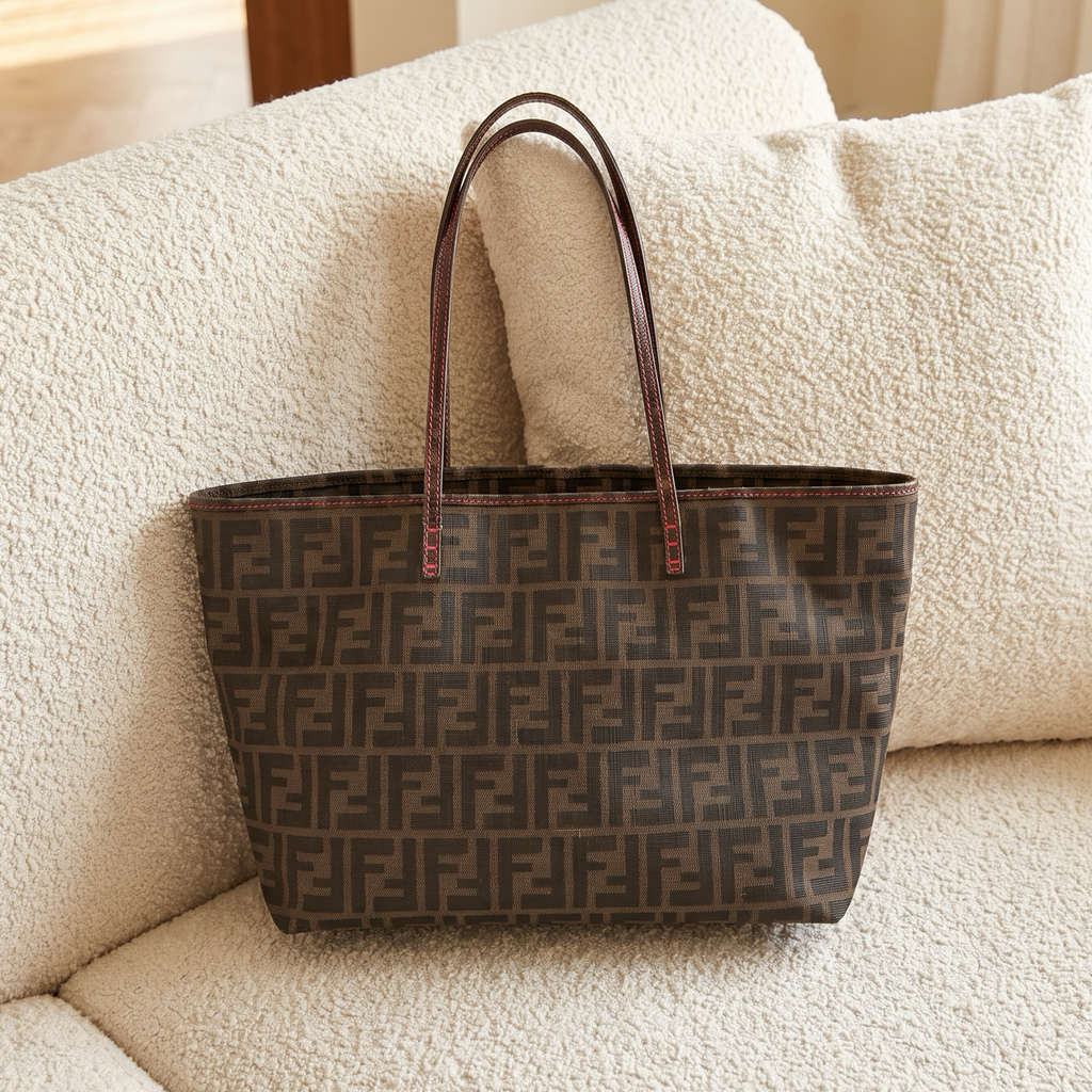 Vintage Brown Fendi Roll Tote Bag