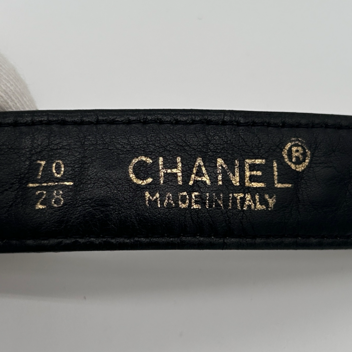 Chanel heat stamp and belt size inside vintage Turnlock belt bag