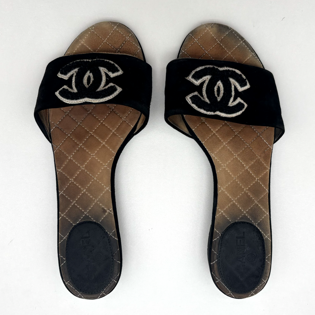 Vintage Black Chanel CC Sandals