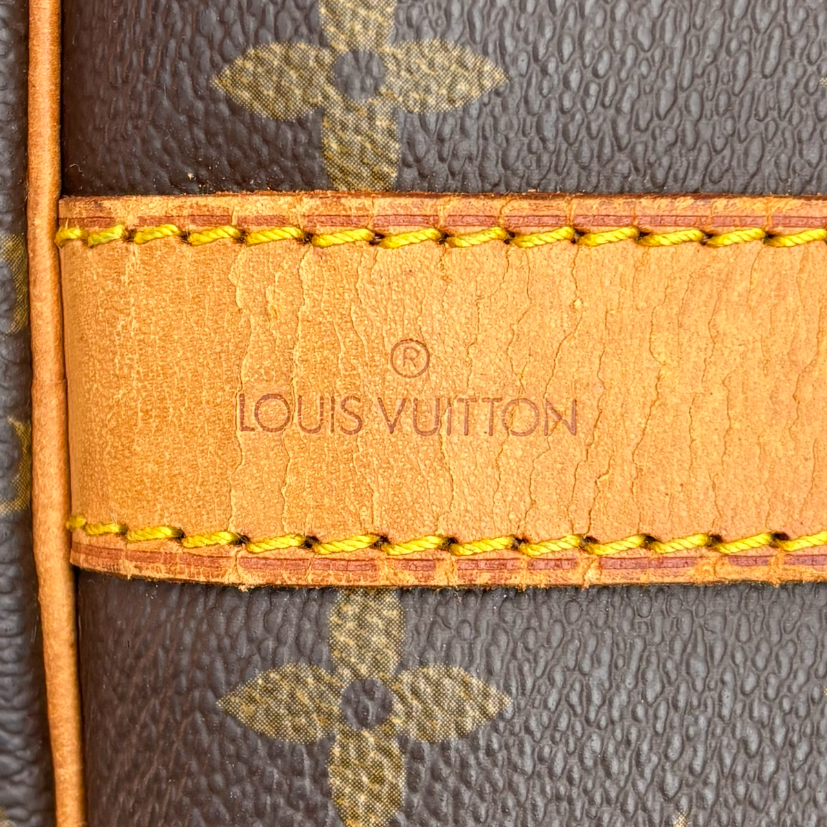 Louis Vuitton heat stamp inside vintage Bandoulière 55 holdall