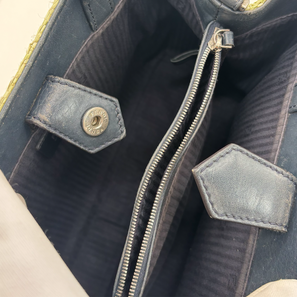 Vintage Green Fendi Petite 2Jours Straw Handbag