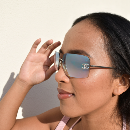 Vintage Blue Chanel Rhinestone Sunglasses