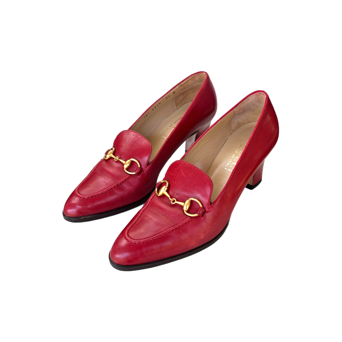 Vintage Red Gucci Heeled Horsebit Loafers