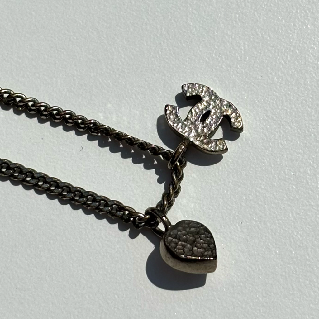 Vintage Silver Chanel CC Heart Necklace