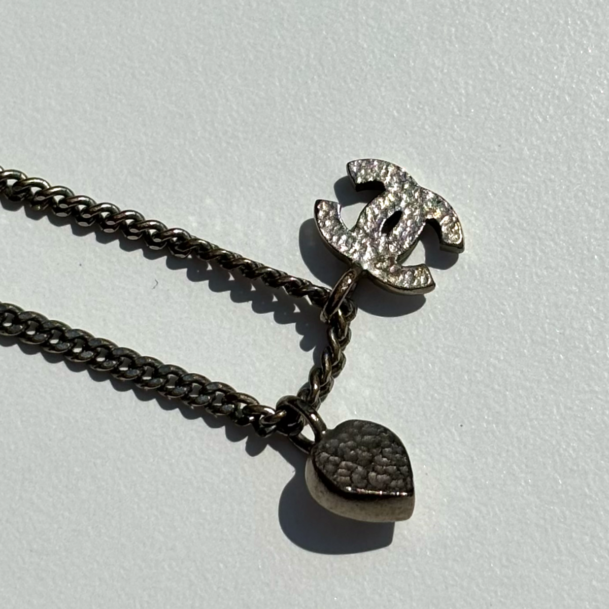 Vintage Silver Chanel CC Heart Necklace