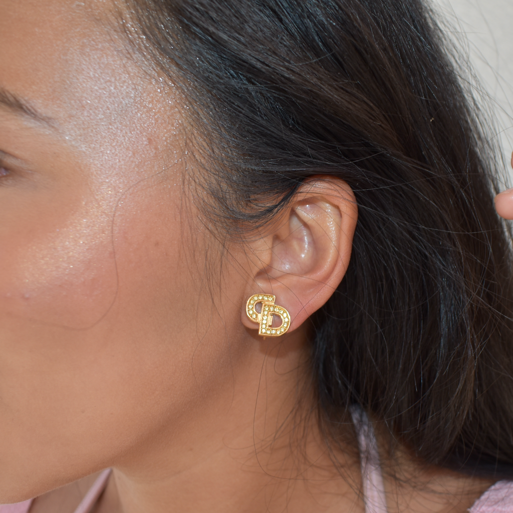 Vintage Gold Christian Dior Rhinestone Clip Earrings