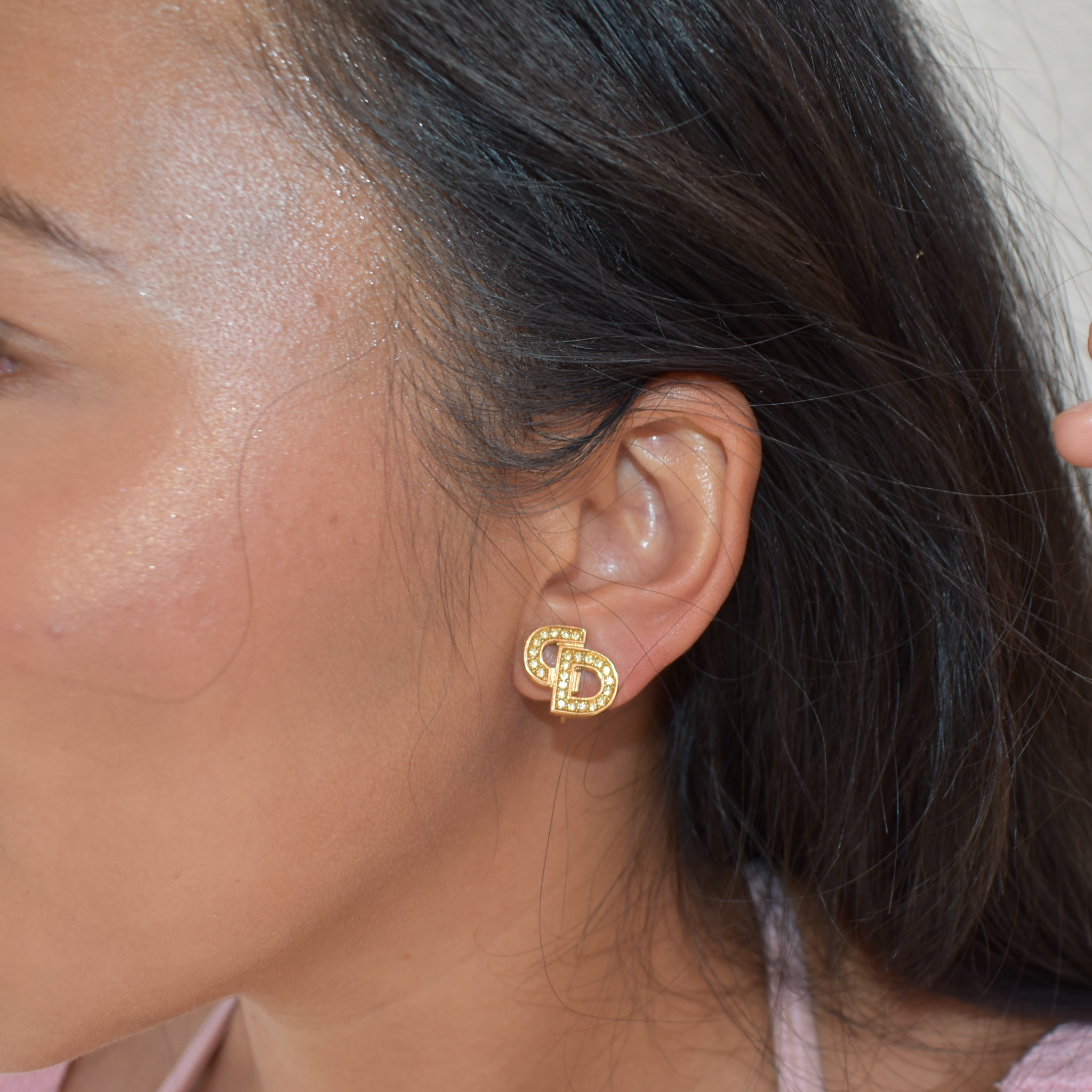Vintage Gold Christian Dior Rhinestone Clip Earrings