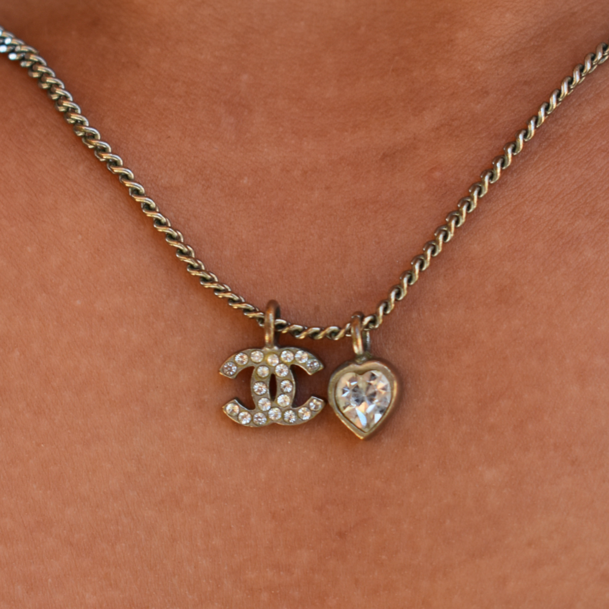 Vintage Silver Chanel CC Heart Necklace