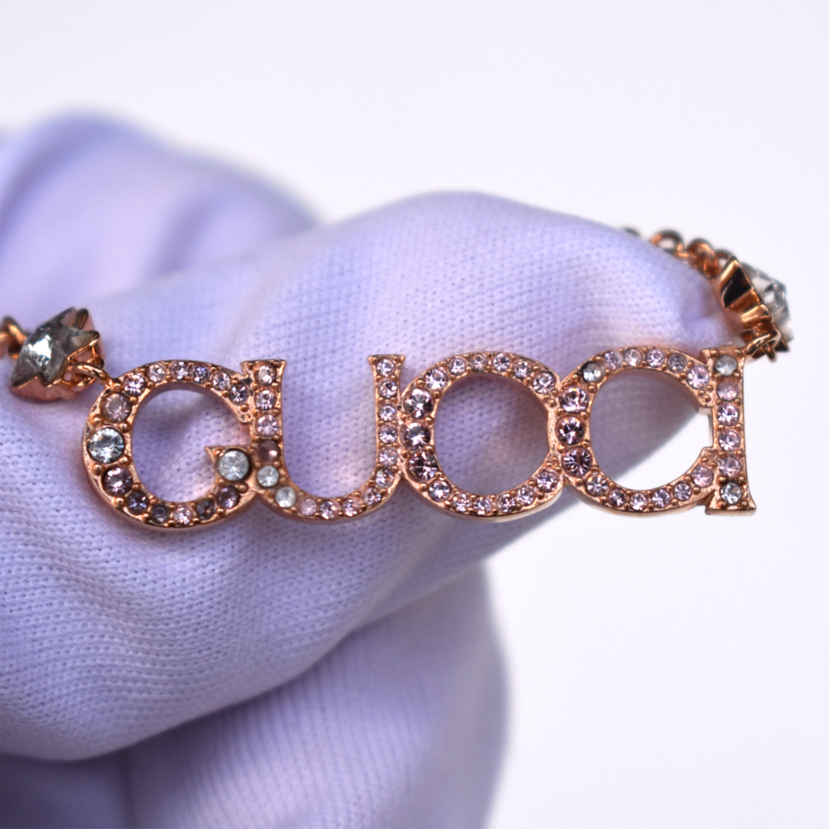 Rose Gold Gucci Crystal Script Necklace