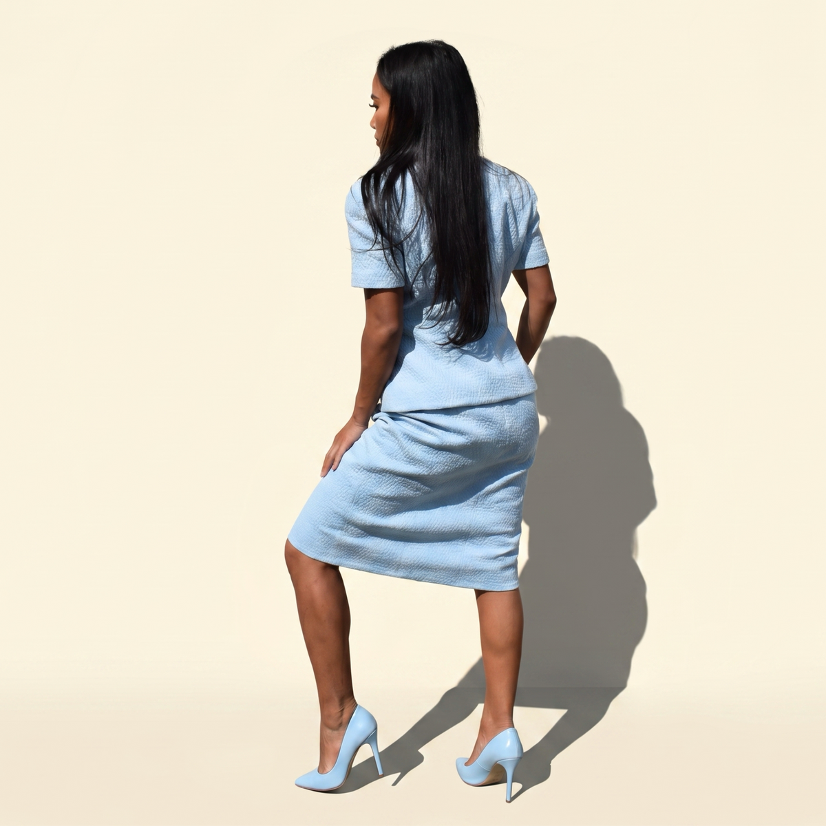 Vintage Baby Blue Chanel Two Piece Suit Set