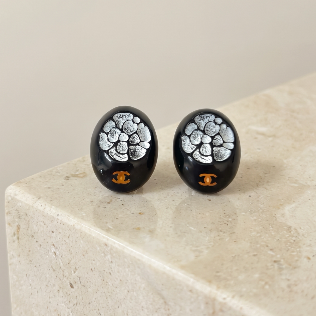Vintage Black Chanel CC Clip-On Earrings