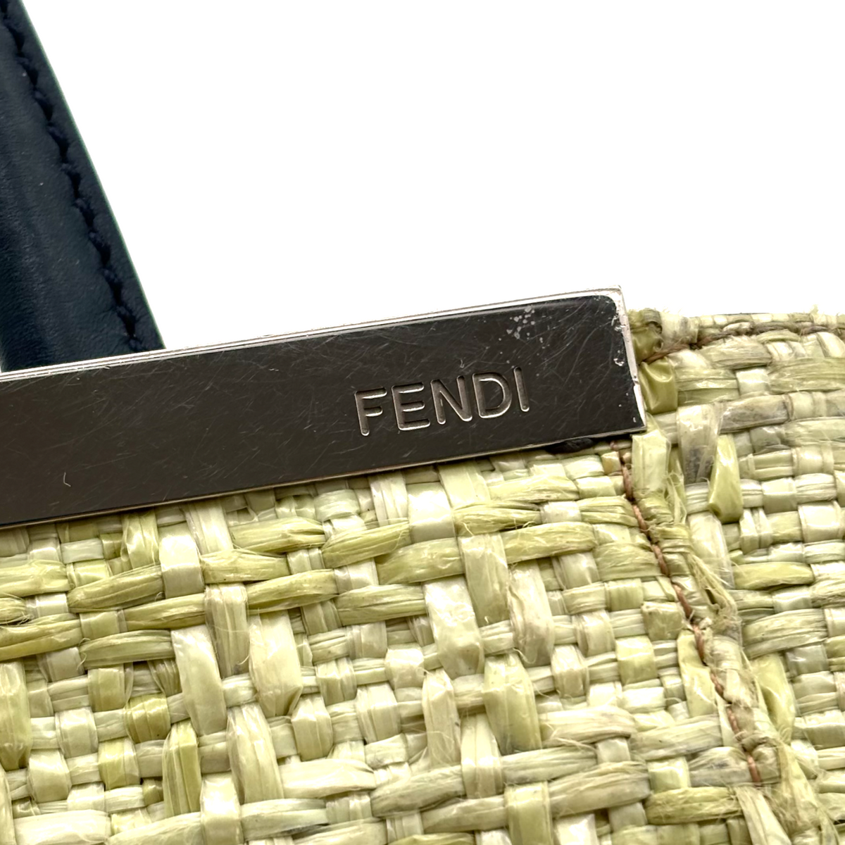 Vintage Green Fendi Petite 2Jours Straw Handbag