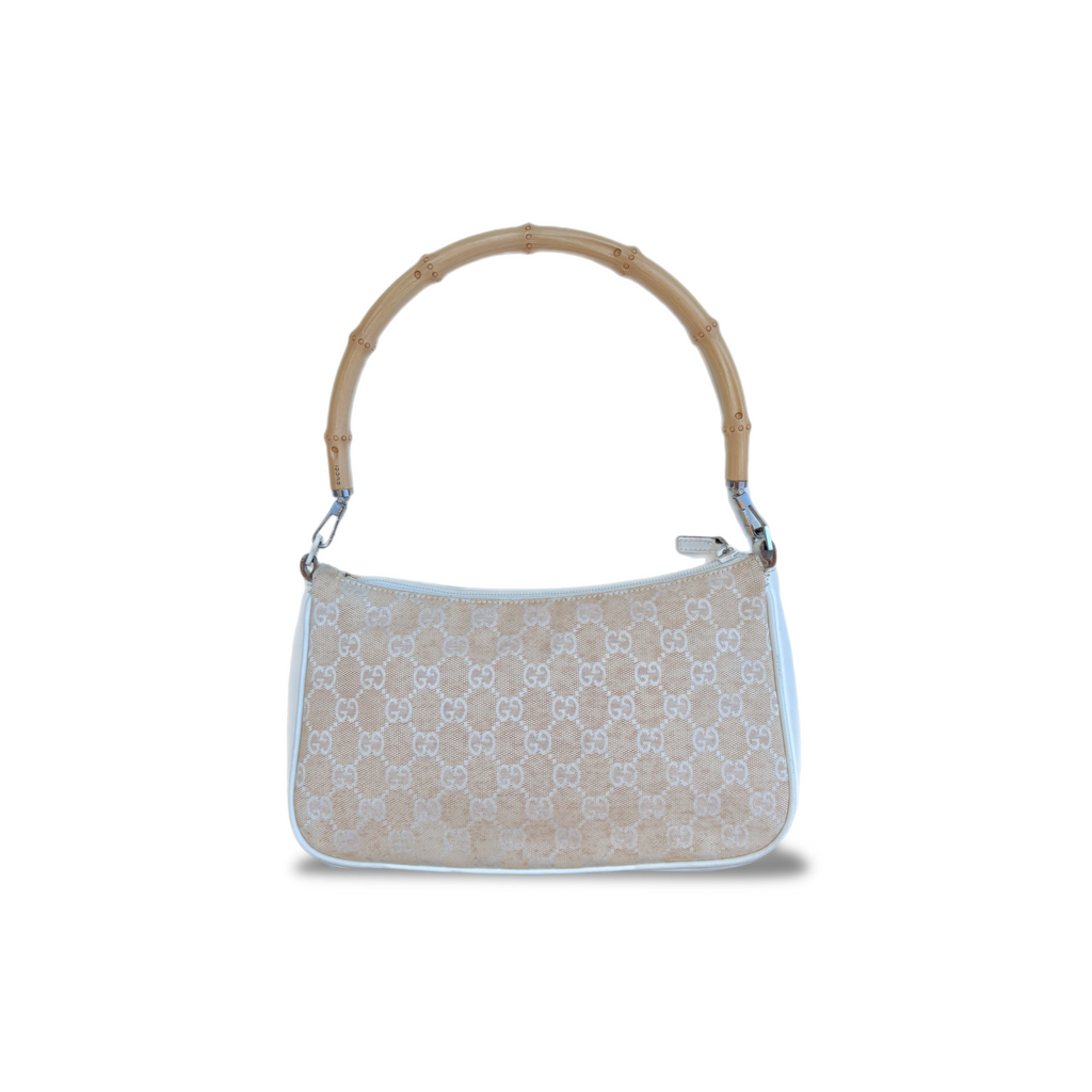 Vintage Beige Gucci Bamboo Shoulder Bag