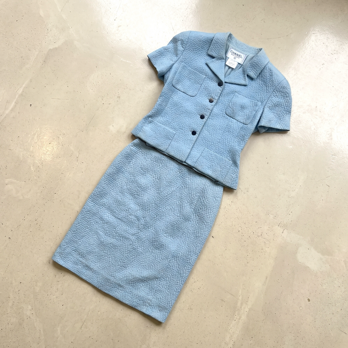 Vintage Baby Blue Chanel Two Piece Suit Set