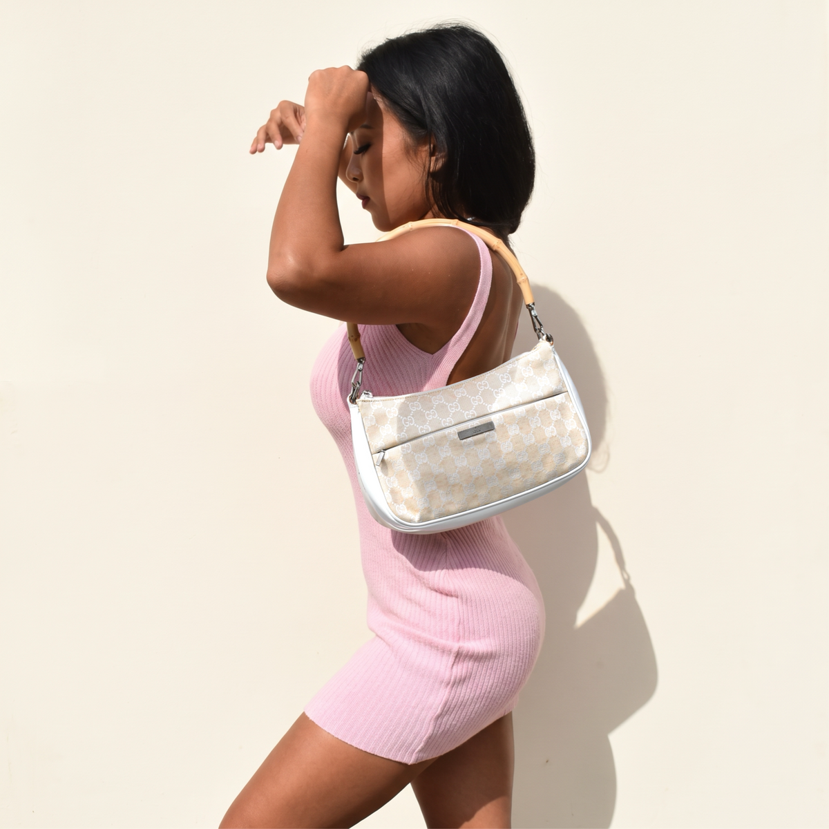 Vintage Beige Gucci Bamboo Shoulder Bag