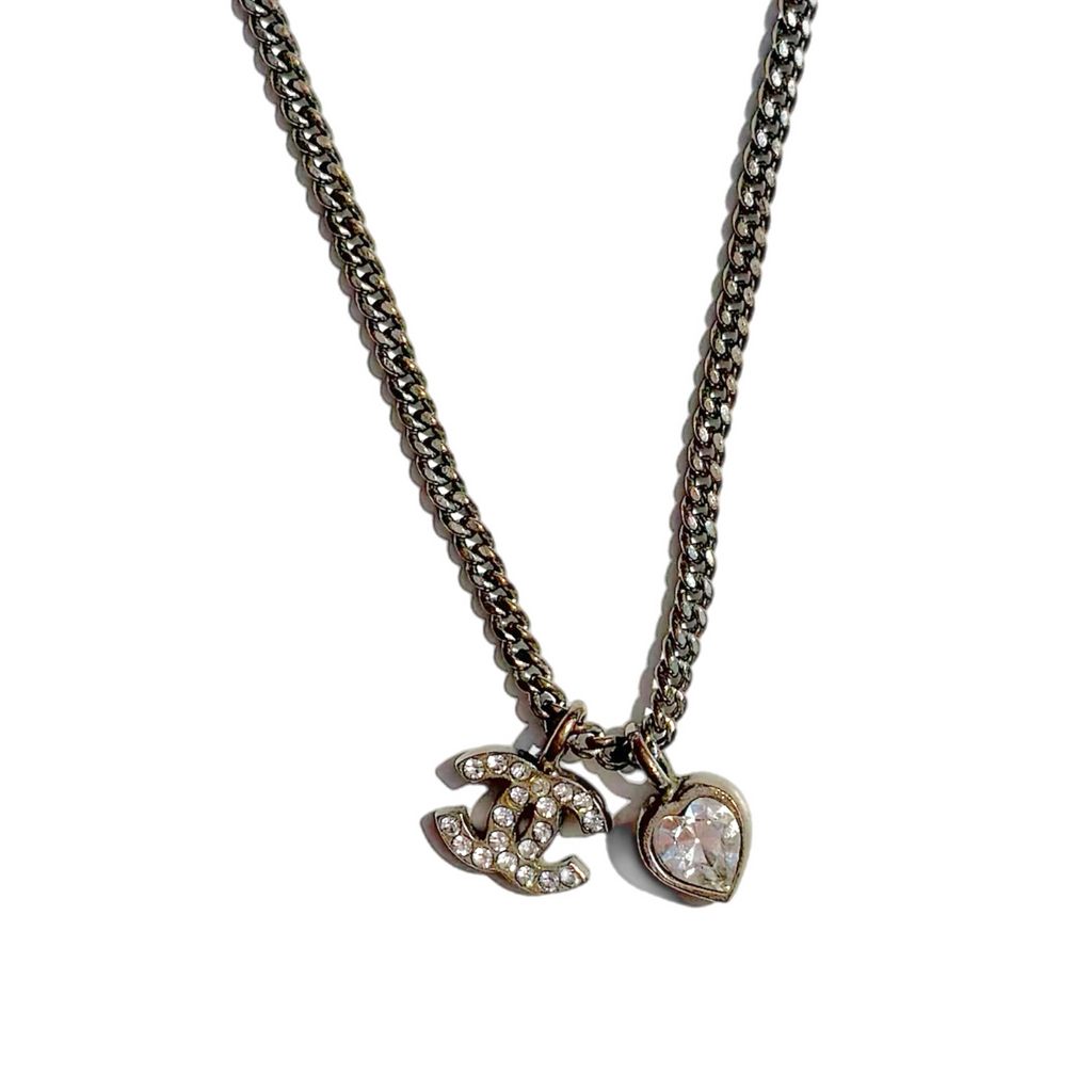 Vintage Silver Chanel CC Heart Necklace
