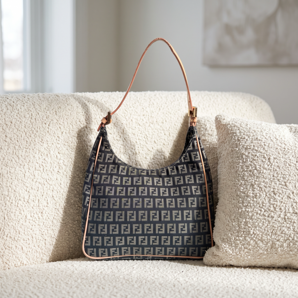 Vintage Grey Fendi Zucca Hobo Shoulder Bag