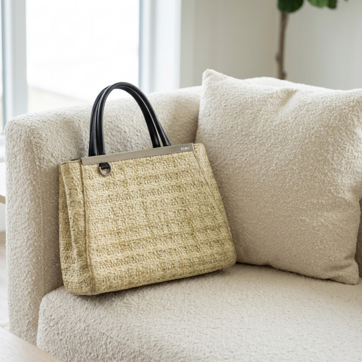 Vintage Green Fendi Petite 2Jours Straw Handbag