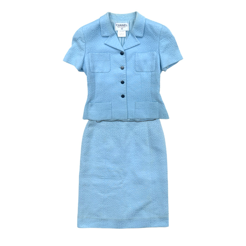 Vintage Baby Blue Chanel Two Piece Suit Set