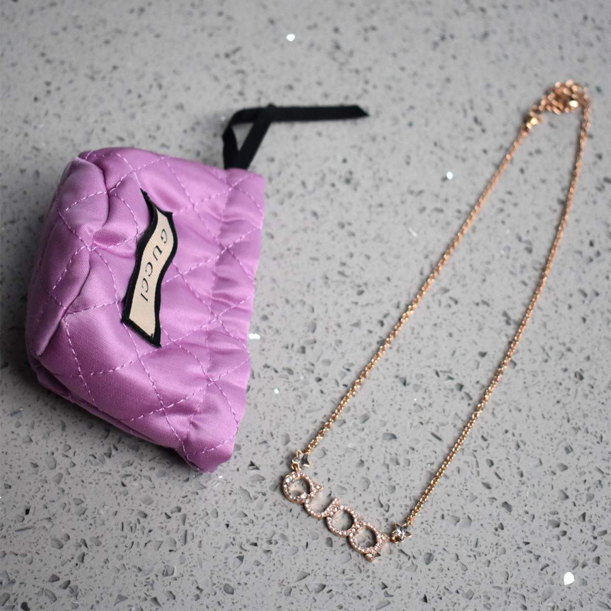 Rose Gold Gucci Crystal Script Necklace