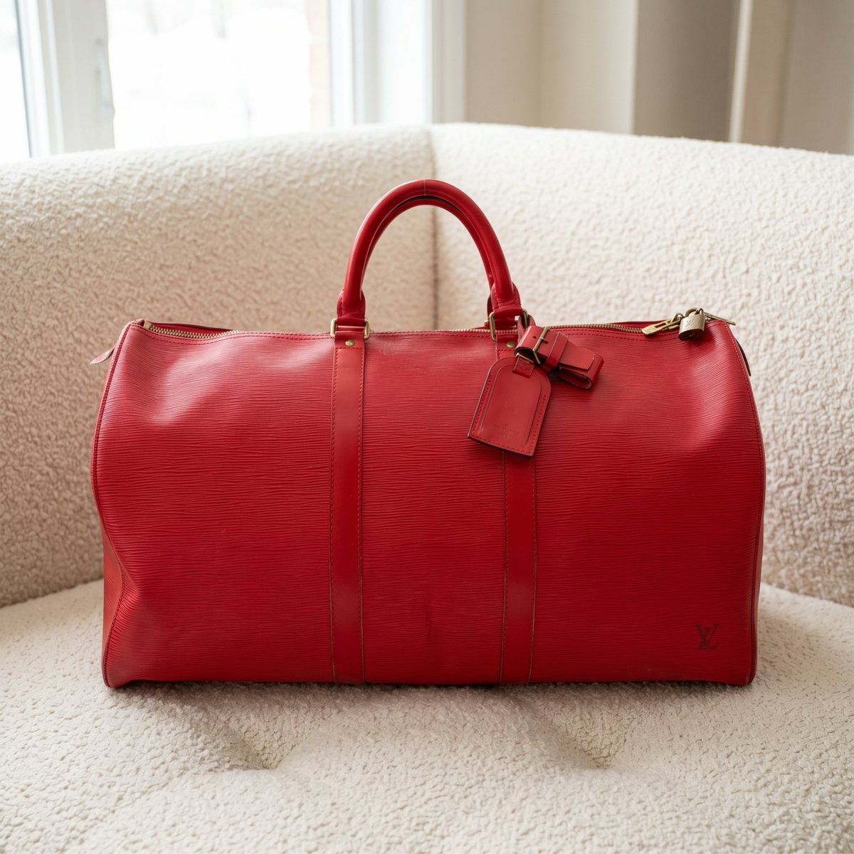 Vintage Red Louis Vuitton Epi Keepall 50