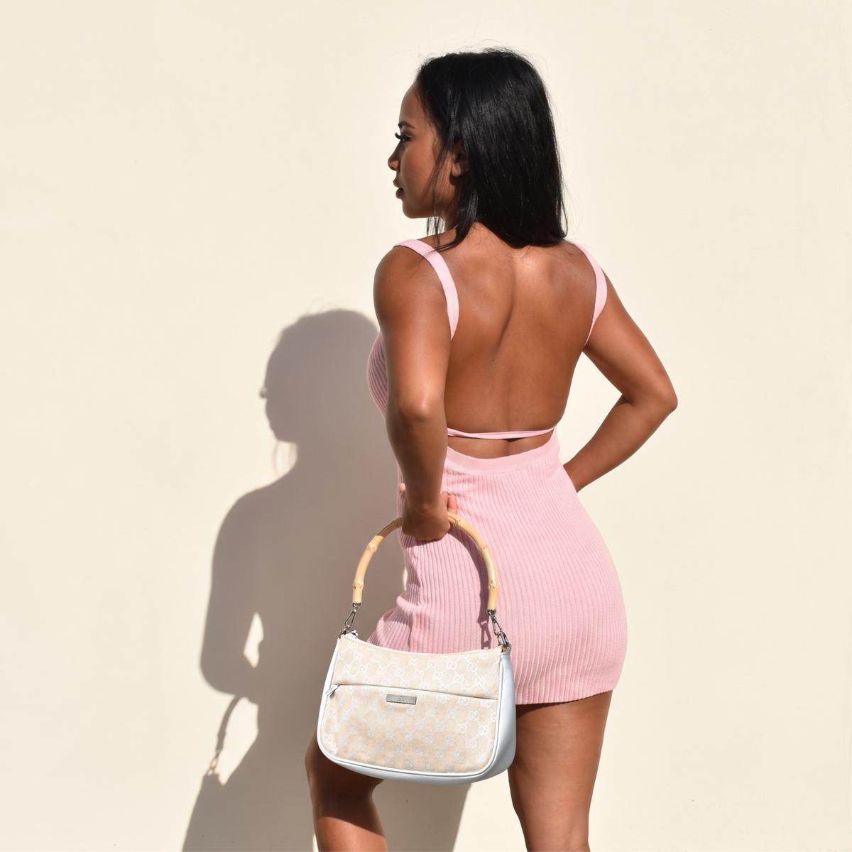 Vintage Beige Gucci Bamboo Shoulder Bag