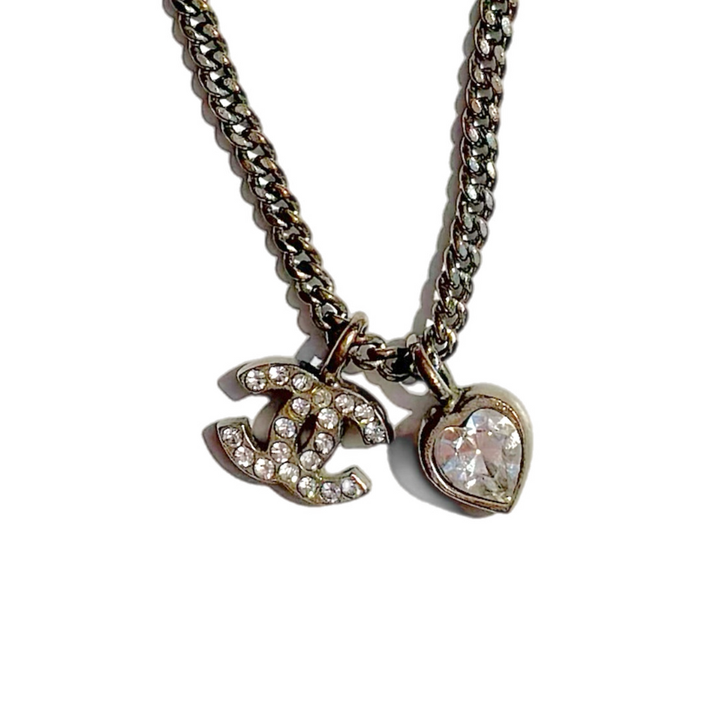 Vintage Silver Chanel CC Heart Necklace