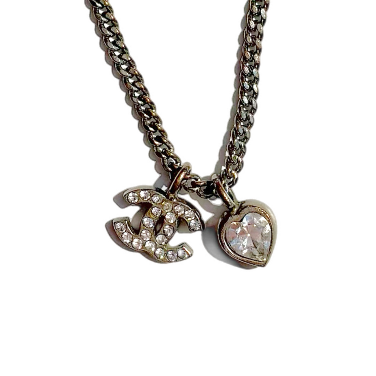 Vintage Silver Chanel CC Heart Necklace