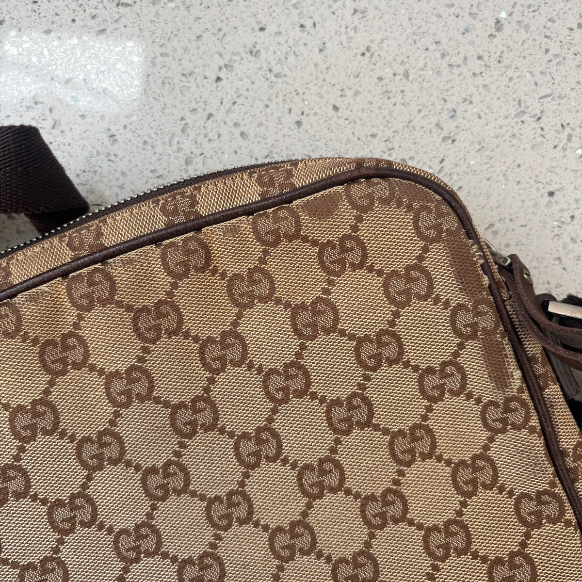 Vintage Beige Gucci Monogram Crossbody Bag