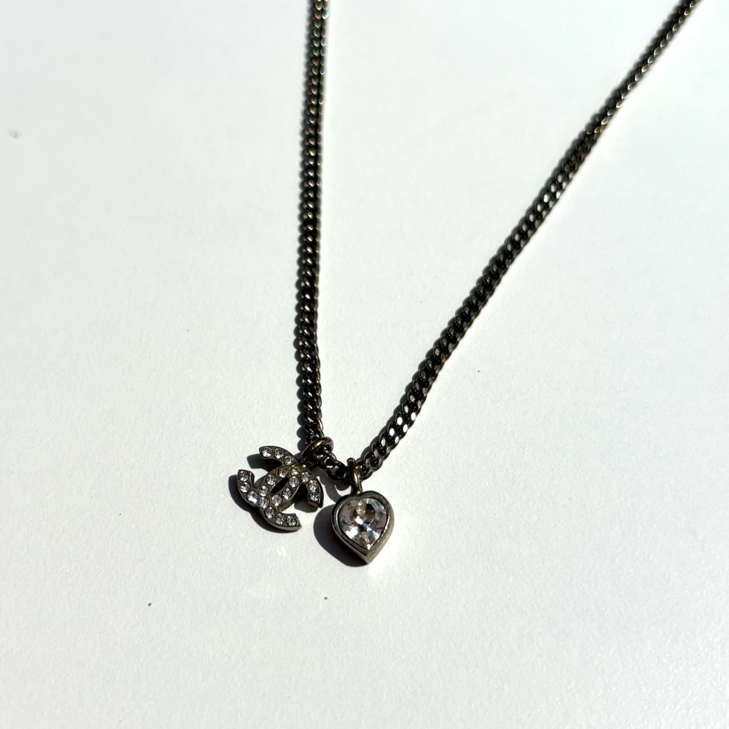 Vintage Silver Chanel CC Heart Necklace
