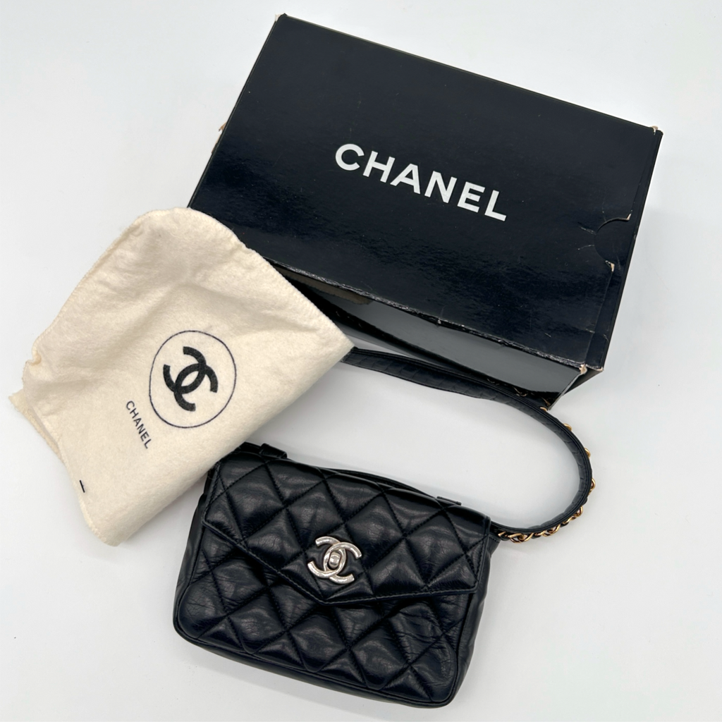 Vintage black Chanel Turnlock belt bag with original dustbag